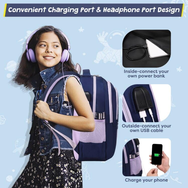 Waterproof Lightweight Backpack for Girls with Lunch Bag