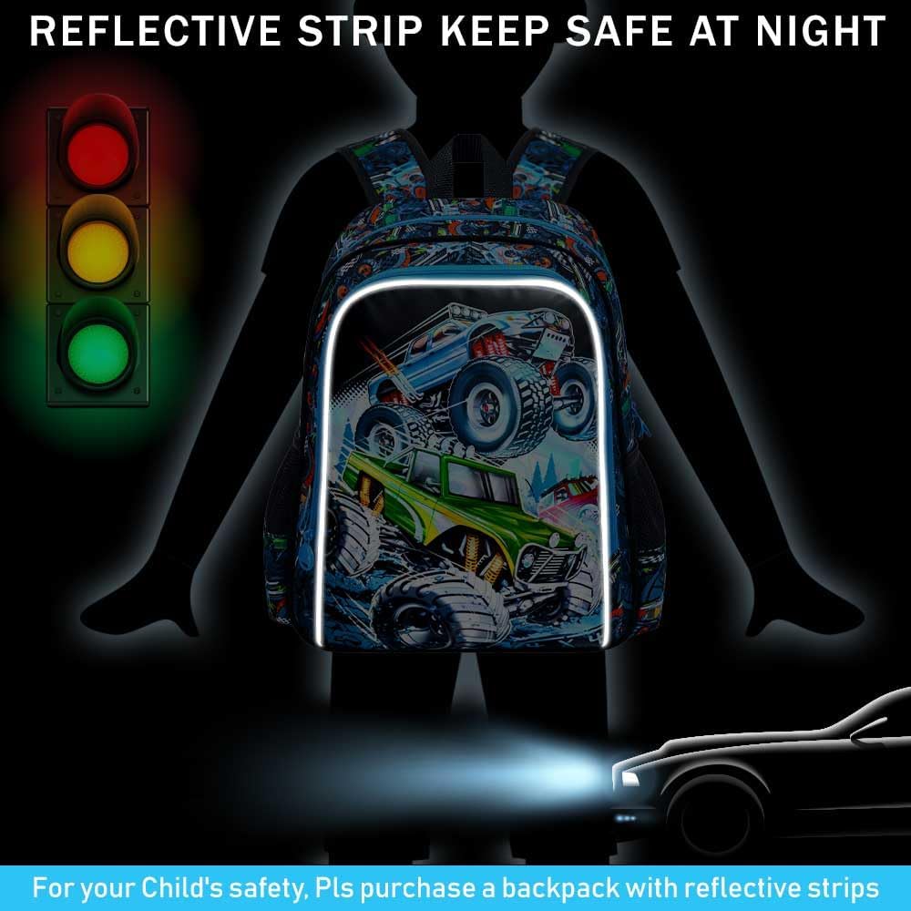 CCJPX 16" Truck Backpack for Boys, 3PCS Cars Kids Water Resistant Preschool Bookbags, Cool Kindergarten School Backpacks and Lunch Box