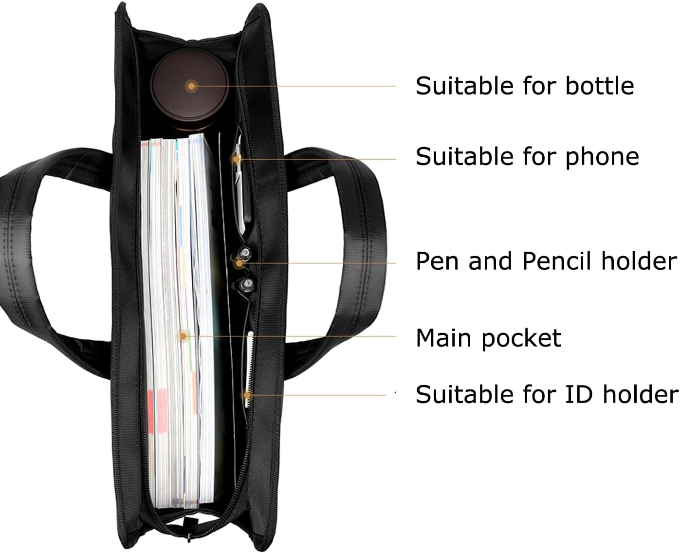 Black Oxford Handle Document Bag with Zipper Briefcase for Men File Tote Bag for Carrying Paper Files (Horizontal)