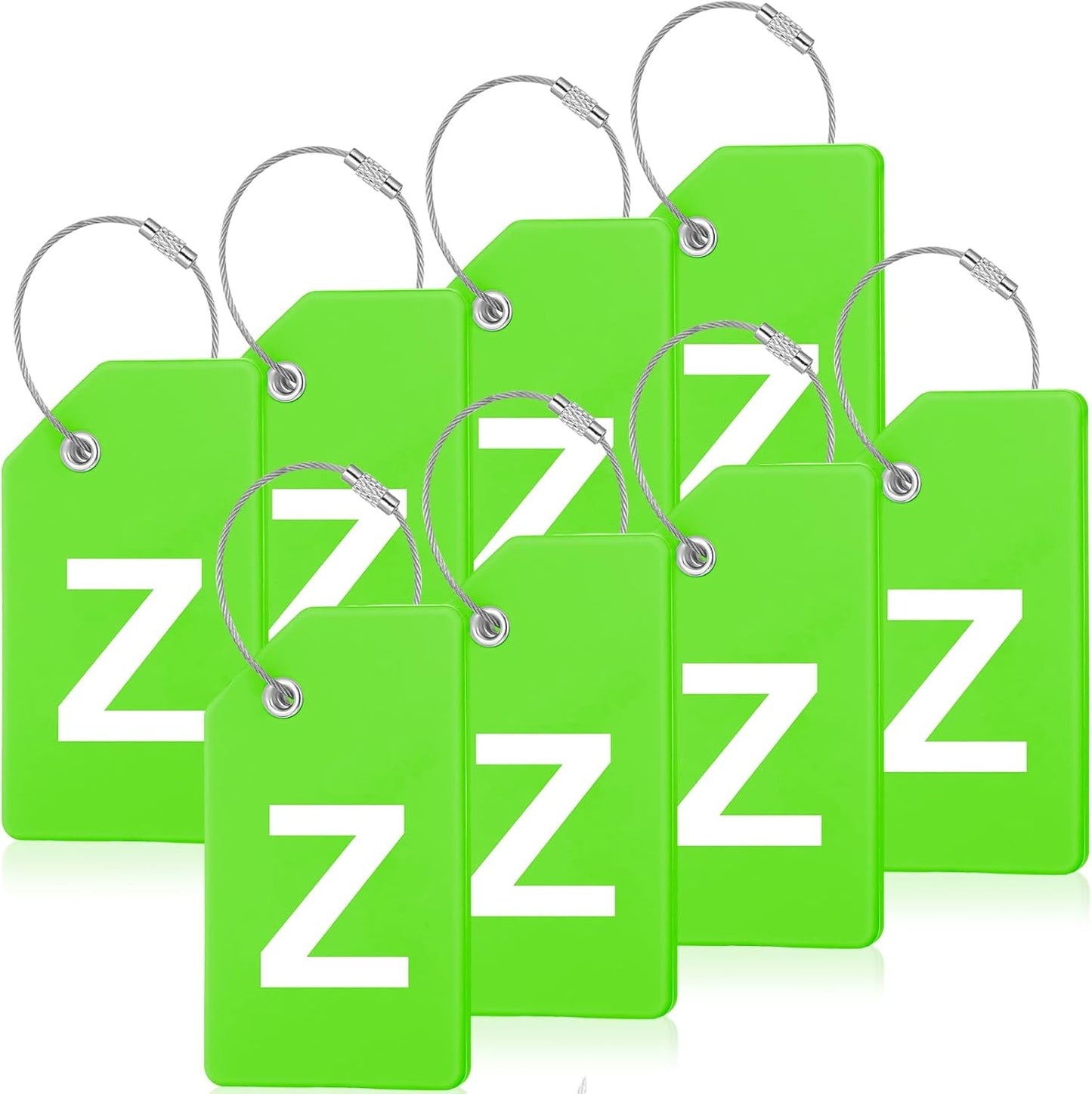 8 Pcs Initial Letter A-Z Luggage Tags Silicone Suitcase Instrument Tag with Name Card and Stainless Steel Loop(Letter Z,Green)