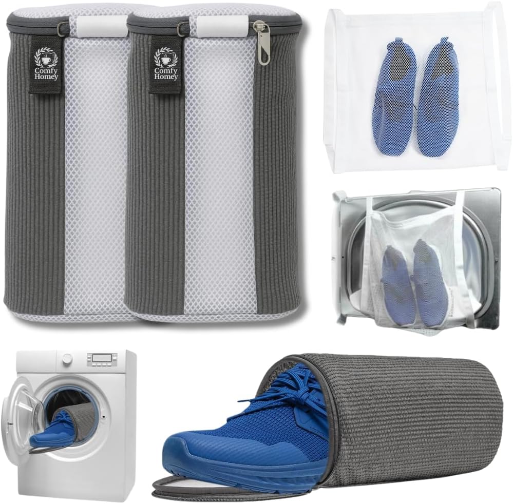 ComfyHomey Shoe Laundry Bag Set: 2 Pack Shoe Washing Machine Bags + Reusable Dryer Mesh Bag | Durable, Tear-Resistant, Reinforced Zipper | 360° Clean for Sneakers, Tennis & Gym Shoes, Easy & Safe Wash