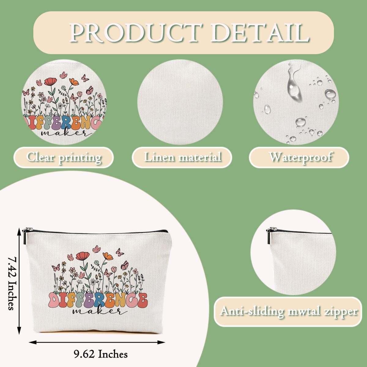 Christmas Thank You Gifts, Difference Maker Definition Makeup Bags for Women Cosmetic Bag Appreciation, Difference Maker Gifts for Her Moms Teacher Colleagues Girthday Gift, Makeup Pouch Zipper Bags