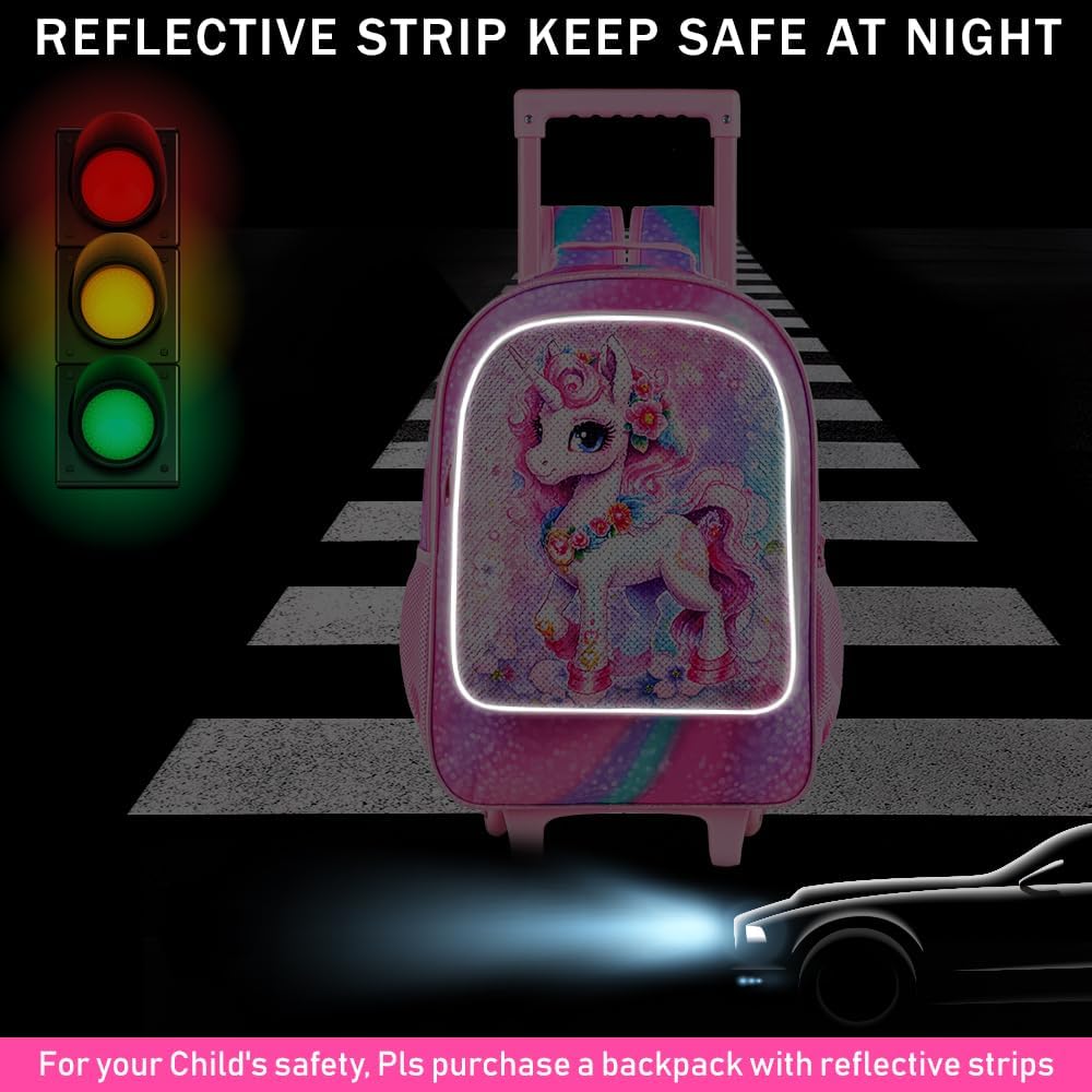 3PCS Rolling Backpack for Girls and Boys， Kids Unicorn Dinosaur Wheeled Bookbag