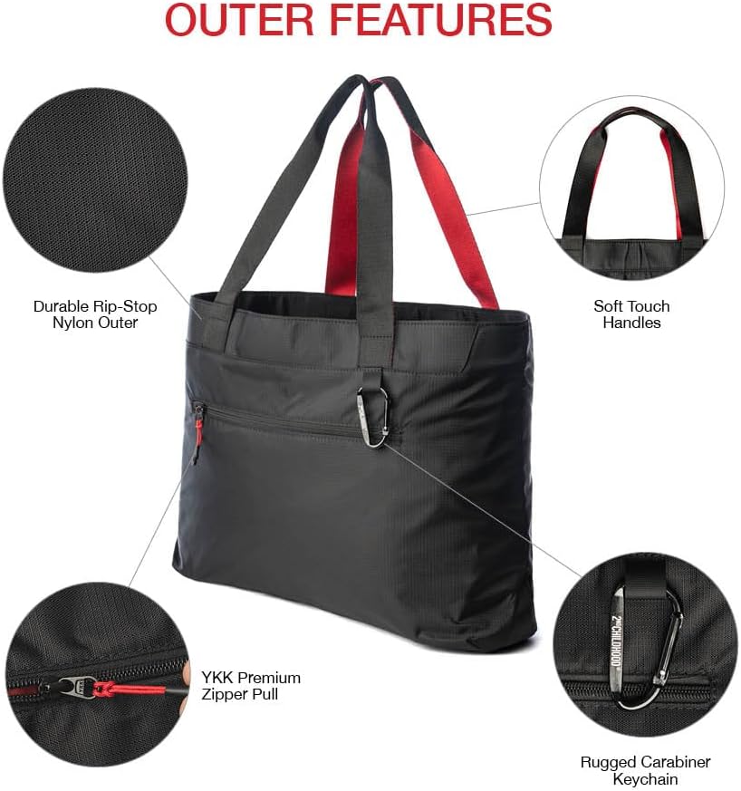 Universal Tote Bag, Foldable Nylon Shoulder Bag for Work and Errands - Water Bottle Holder, Multiple Pockets