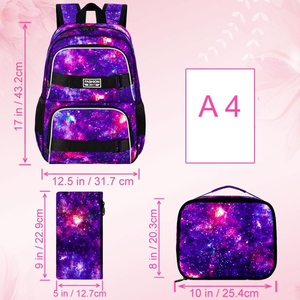 UFNDC Backpack for Girls, 17.5" Water Resistant Cat Galaxy Tie-Dye School Backpacks, Teens Bookbag for Women College Middle
