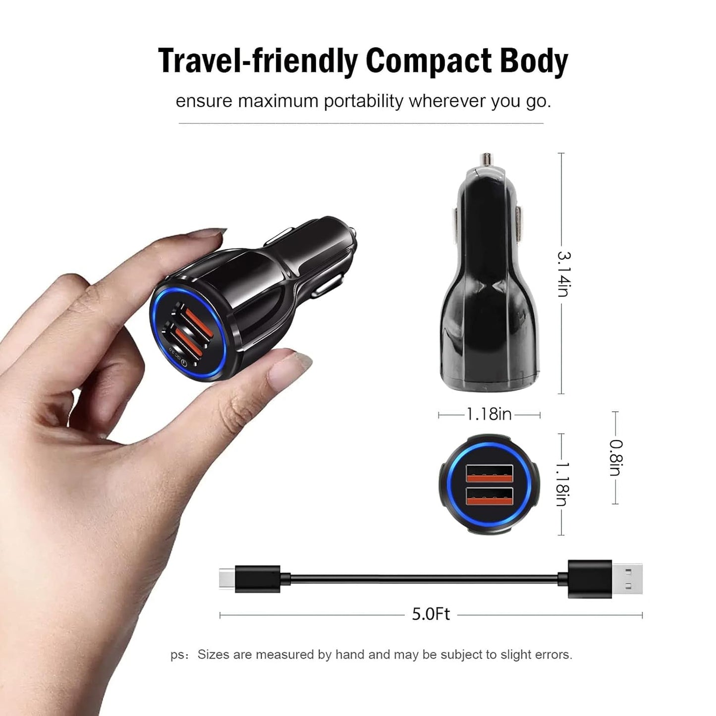 Fast Android Car Charger USB C Charging Cable Cord for T-Mobile REVVL 7 PRO REVVL 6 PRO 5G/REVVL V+ 4 2 Plus 4 Plus, Cat S62 Pro S62 S61 S52, Alcatel TCL 4X 5g TCL Flip Pro,Sonim XP3 XP8 Phone & More