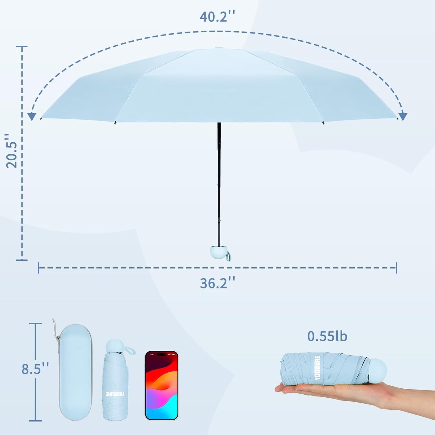 Yoobure Travel Umbrella Portable Compact Umbrellas, Pocket Mini for Purse, Umbrellas for UV Sun & Rain Small for Backpack, Umbrella with Case Folding for Kids Women
