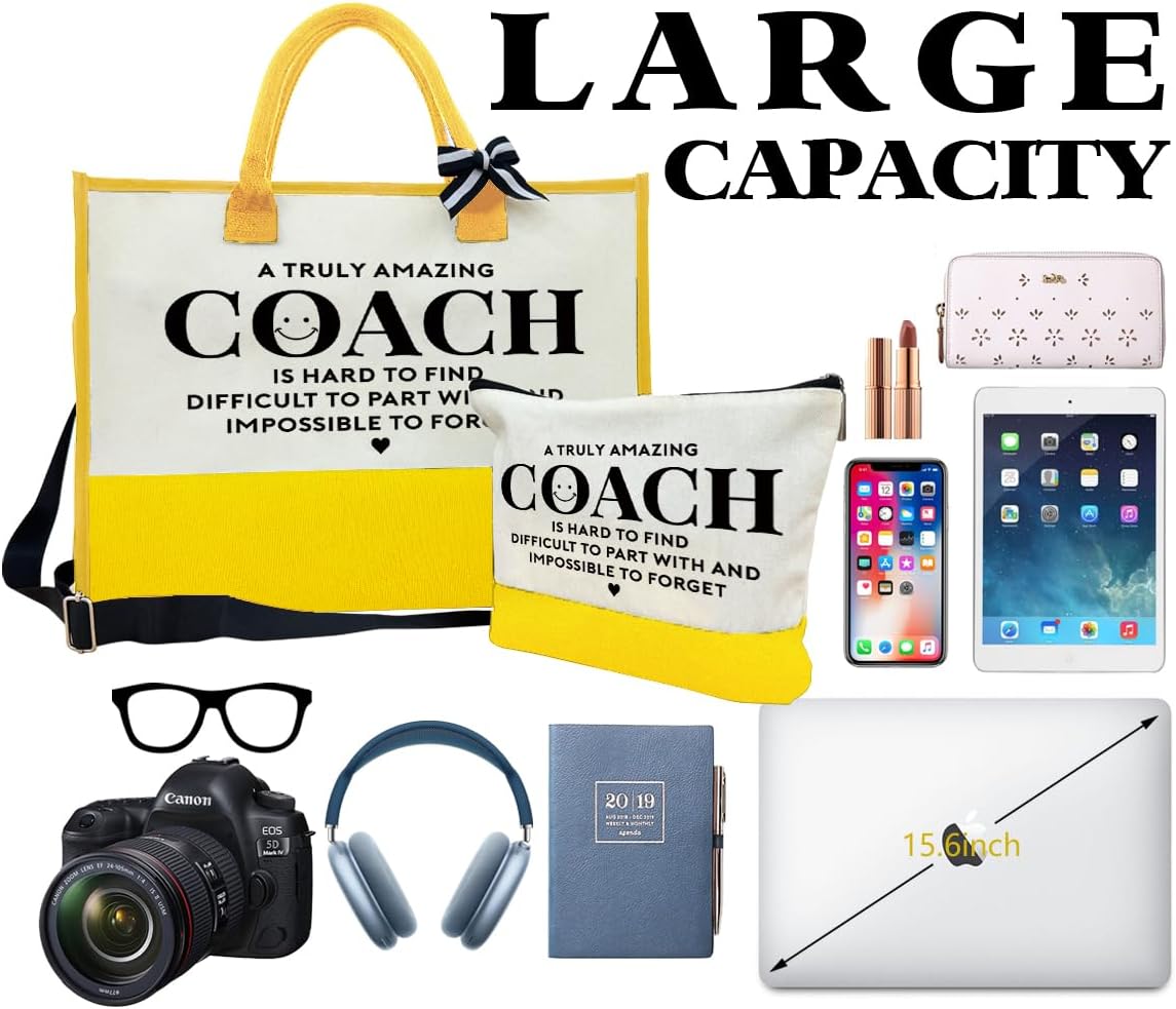 Amazing Coach Tote Bag, Women's Canvas Handbags, Shoulder Beach Bag, Thank You Gift for Female Coach, Gifts for Female Coaches, Canvas Tote Bag With Zipper, Makeup Bag D1