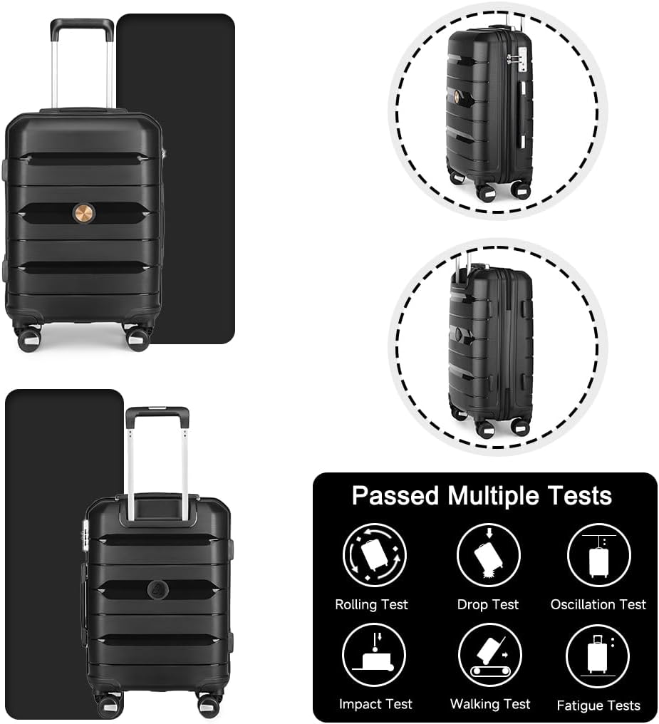 Somago Luggage Sets and Packing Cube Travel Set Lightweight Hardside Polypropylene Suitcases with Double Spinner Wheels and TSA Lock,Classic Black