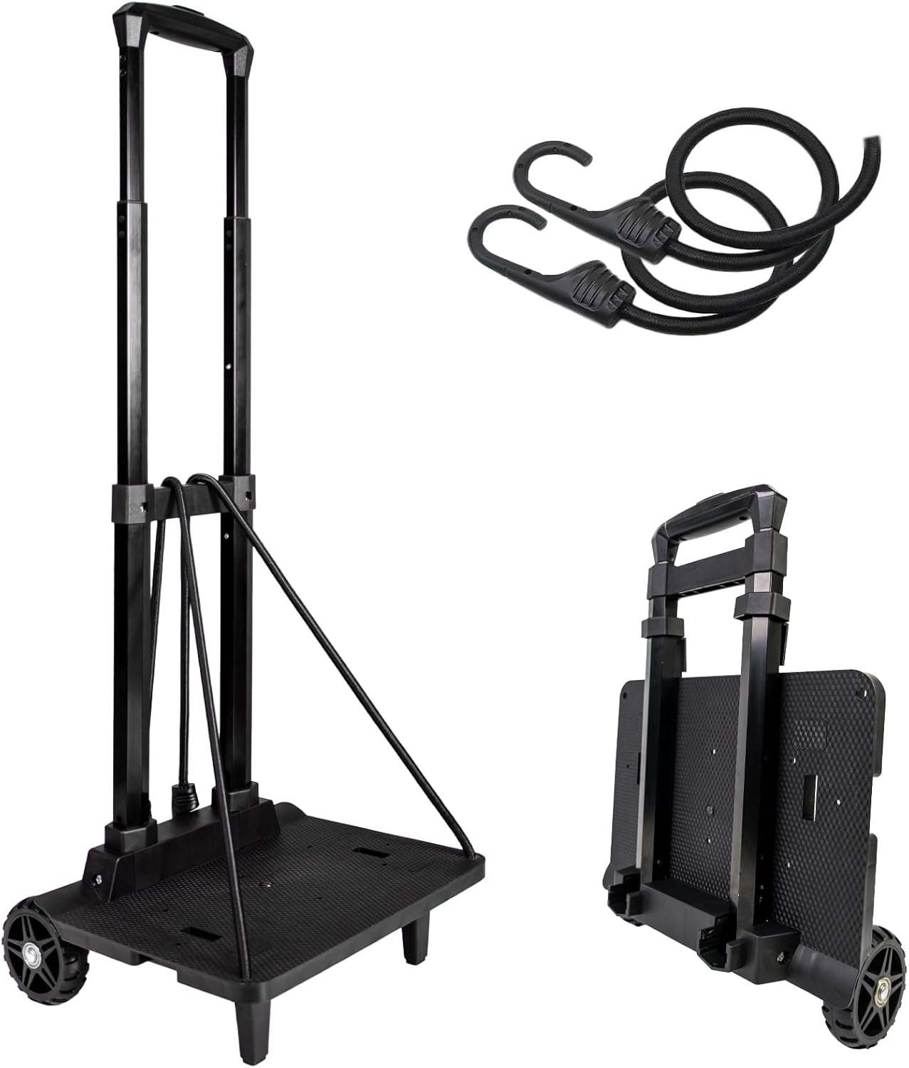 Backpack Cart with Elastic Ropes, Aluminium Alloy Folding Trolley for Luggage, Laptops, Camping Gear, Grocery Bags & More-Lightweight & Portable Hand Truck
