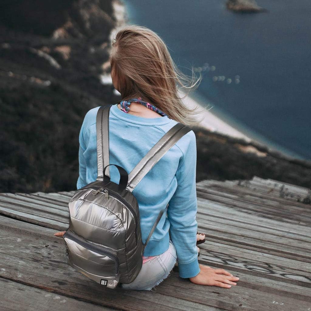 Backpack Purse for Women, Small Quilted Nylon Lightweight Backpack, Water Resistant Iridescent Puffy Casual Daypack