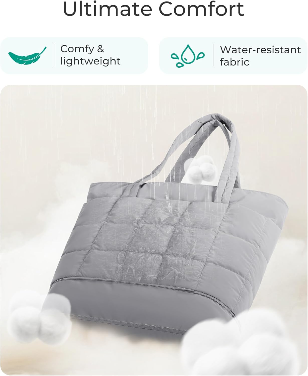BAGSMART Expandable Tote Bag for Women, Puffer Work Tote Handbag, Quilted Carry-On Travel Gym Bag