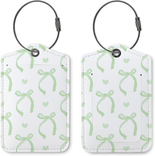 Coquette Luggage Tags for Suitcases,Sage Green Bow Cute Luggage Tags for Women, Preppy Gifts, Cute Trendy 2 Pack Luggage Tag for Travel,Teen Girls Gifts Suitcase Tags