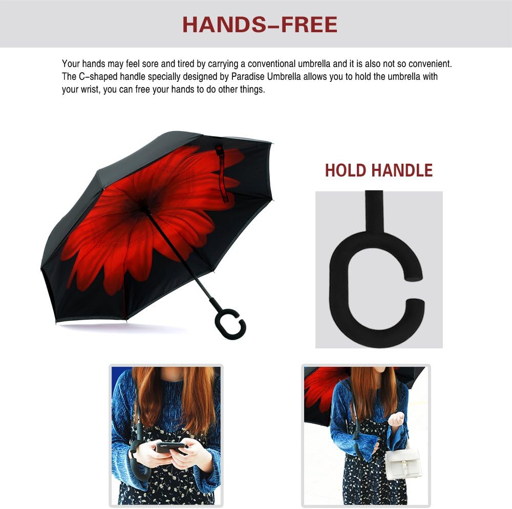 SIEPASA 49/56 Inch Inverted Reverse Upside Down Umbrella, Extra Large Double Canopy Vented Windproof Waterproof Stick Golf Umbrellas with C-shape Handle.