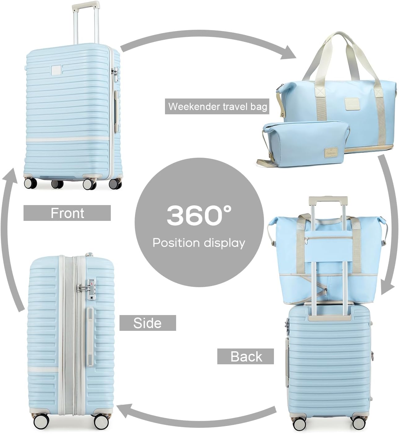 Joyway Luggage Set 4 Piece Suitcase Sets with Spinner Wheel,Hardside Expandable Travel Laggage with TSA Lock(18/20/24/28 Lightblue)