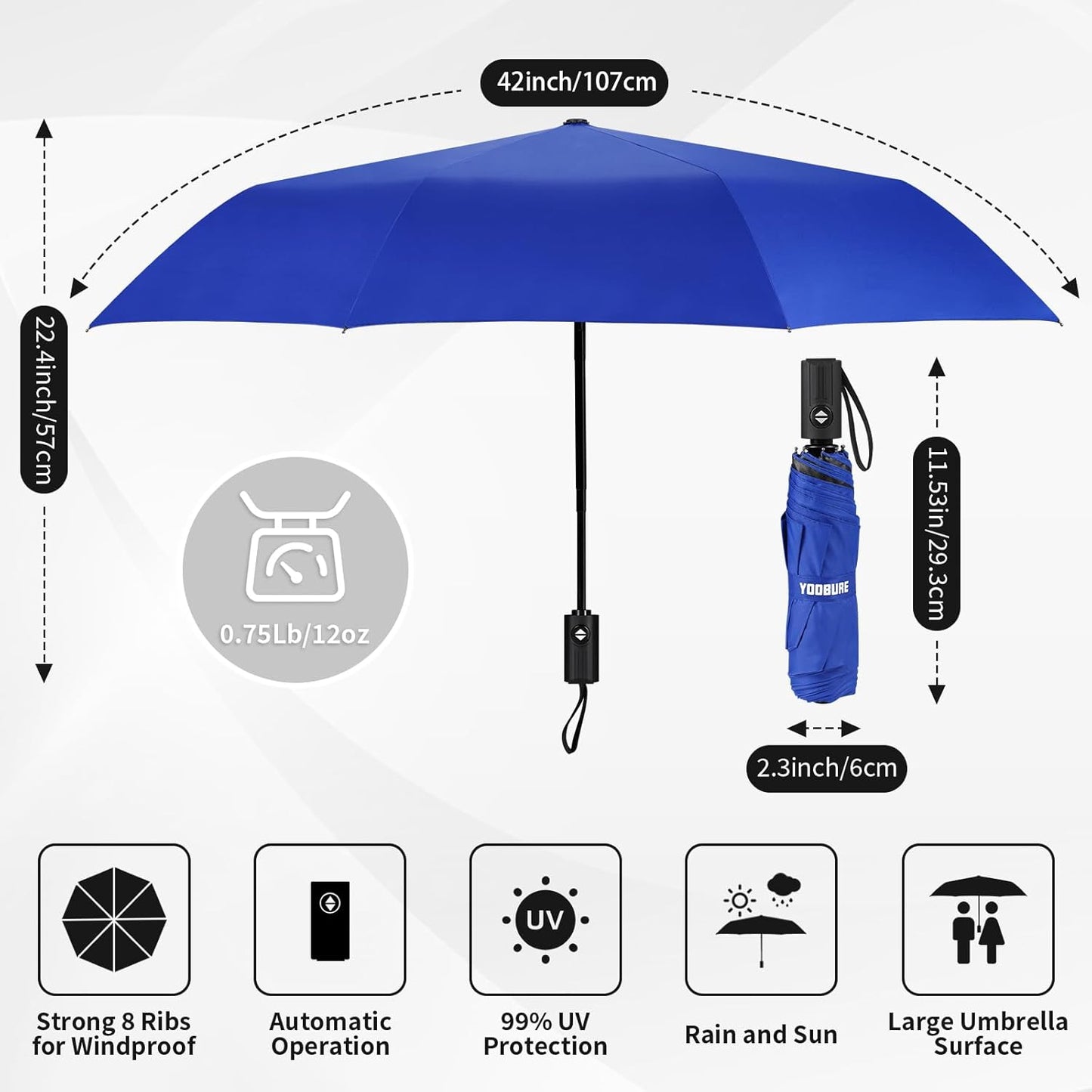 Yoobure Windproof Travel Umbrella - Automatic Umbrellas for Rain, Compact Folding Umbrella with UV Protection, Lightweight Portable Design for Backpack/Walking/Car, Sun & Storm Ready