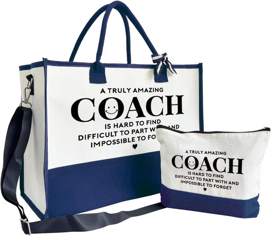 Amazing Coach Tote Bag, Women's Canvas Handbags, Shoulder Beach Bag, Thank You Gift for Female Coach, Gifts for Female Coaches, Canvas Tote Bag With Zipper, Makeup Bag C1