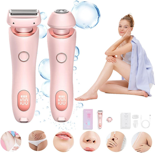 Electric Razor for Women, Rechargeable Hair Remover, Portable and Safe Lady Razor, 2 in 1 Double-Headed Waterproof Wet and Dry, Electric Bikini Trimmer for Women (Pink)