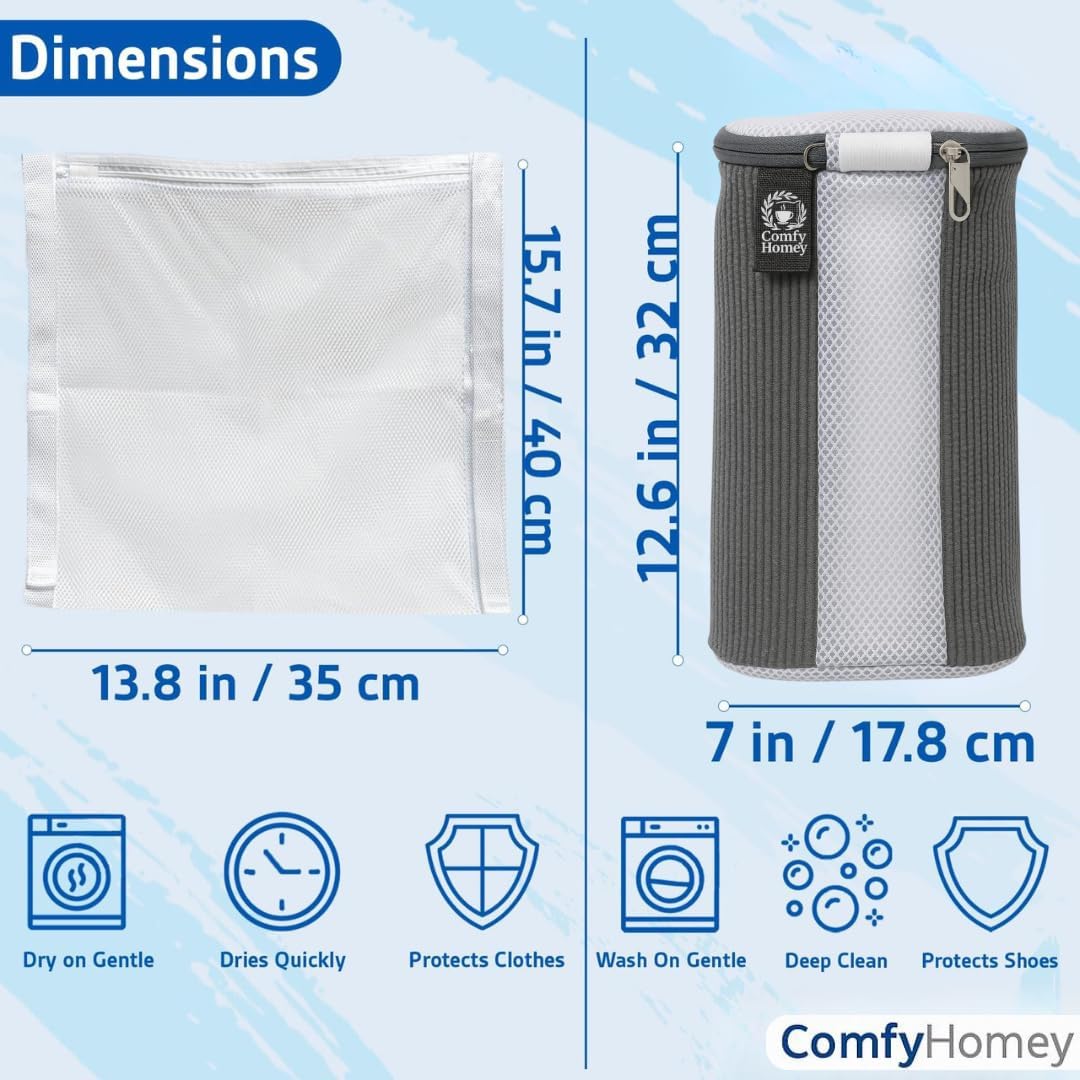 ComfyHomey Shoe Laundry Bag Set: 2 Pack Shoe Washing Machine Bags + Reusable Dryer Mesh Bag | Durable, Tear-Resistant, Reinforced Zipper | 360° Clean for Sneakers, Tennis & Gym Shoes, Easy & Safe Wash