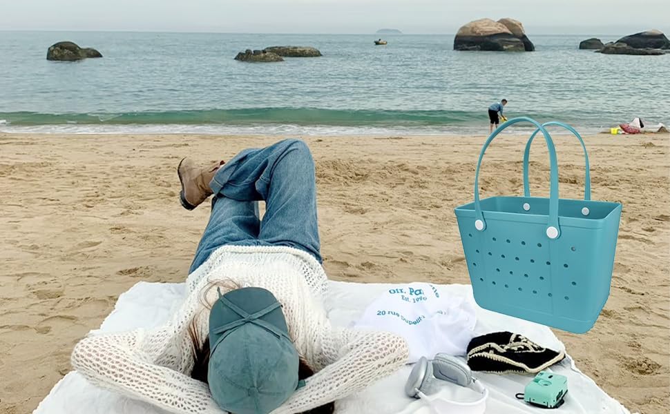 Tote Bag for Women - Large Rubber Beach Bag, Medium Waterproof Sandproof Travel Tote Bags for Beach Outdoor Sports