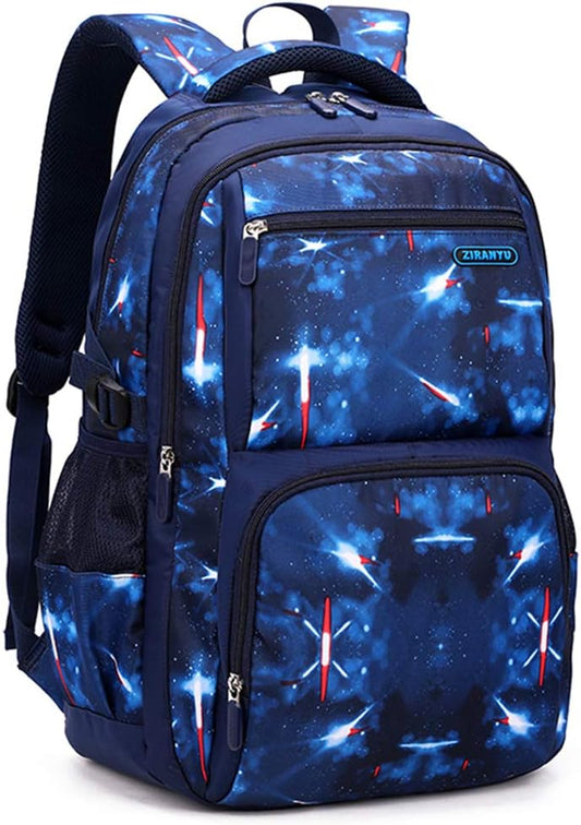 Space Print Boys Backpacks for School Elementary, Galaxy Backpacks for Boys Water-resistant School Bags Bookbags, Sky-blue