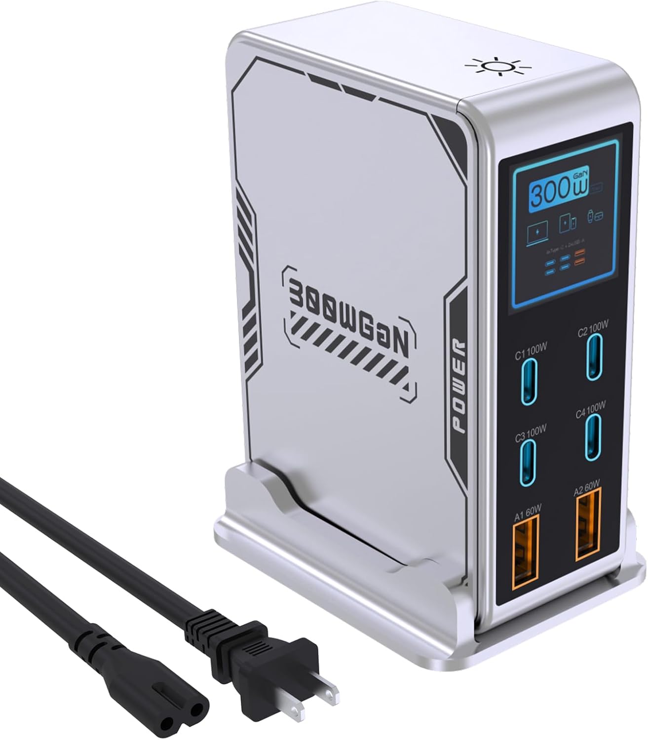 300W USB C Charging Station, GaN Tech 6-Ports(4C+2A) Fast Charger, TFT LCD Power Display, PD3.0 100W PPS 45W QC60W for MacBook Pro/Air, iPhone 16/15/14, iPad, Galaxy S25/S24 and More