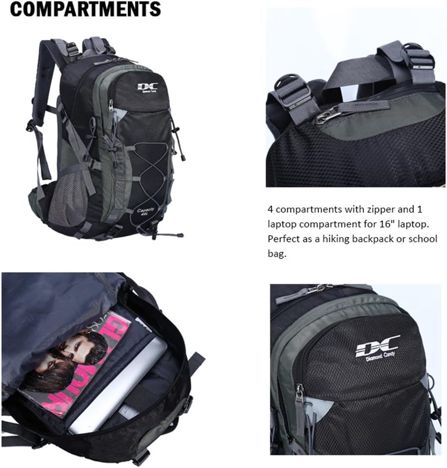 Diamond Candy Waterproof Hiking Backpack for Men and Women, Lightweight Day Pack for Travel Camping