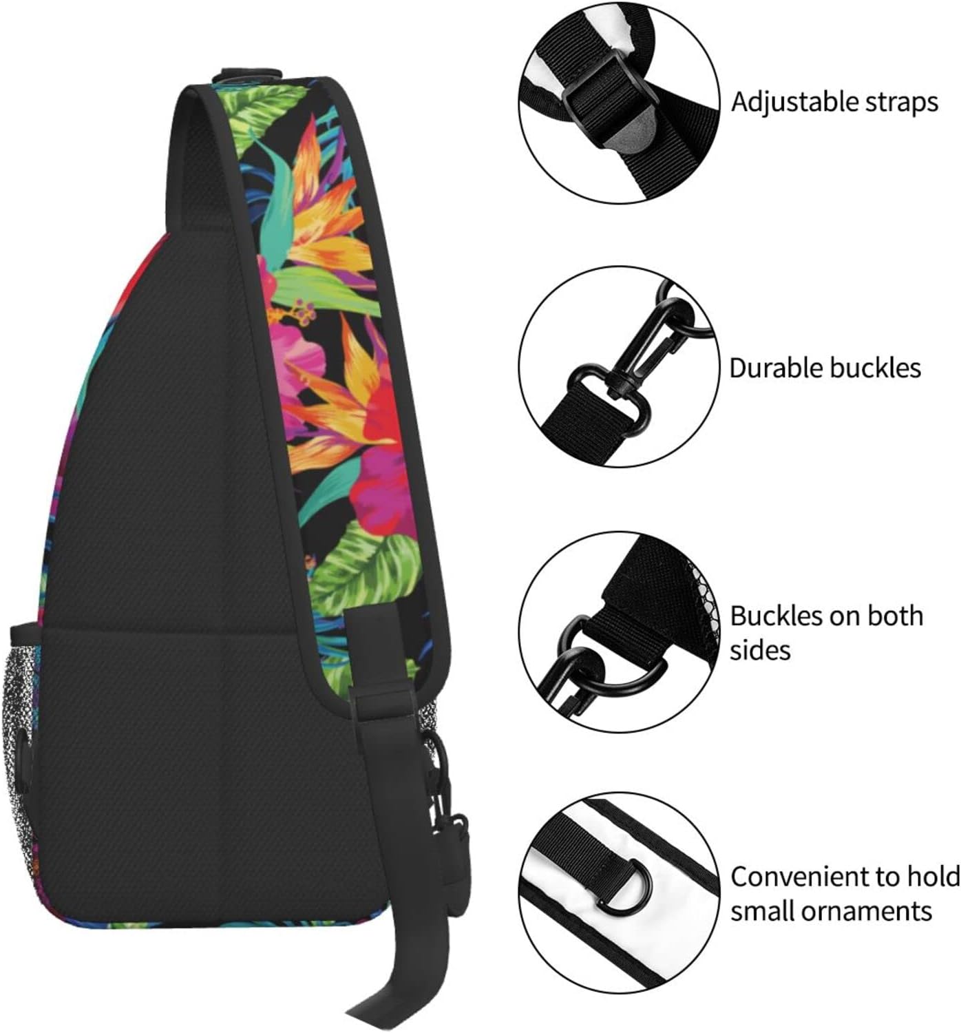 Tropical Hawaiian Flower Sling Bag Crossbody Travel Hiking Chest Backpack Shoulder Daypack for Men