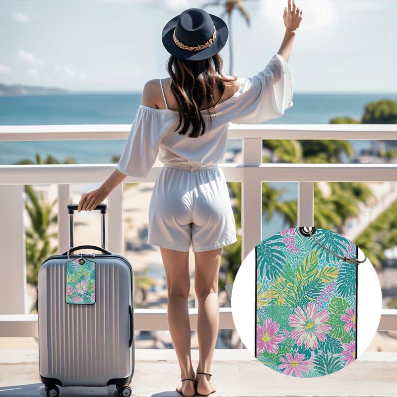 2 Pcs Luggage Tags for Suitcases PU Leather Cruise Ship Luggage Tags with Privacy Cover Label Address Card and Durable Metal Ring Suitable for Men Women Handbags Backpacks (Green Pink Yellow)