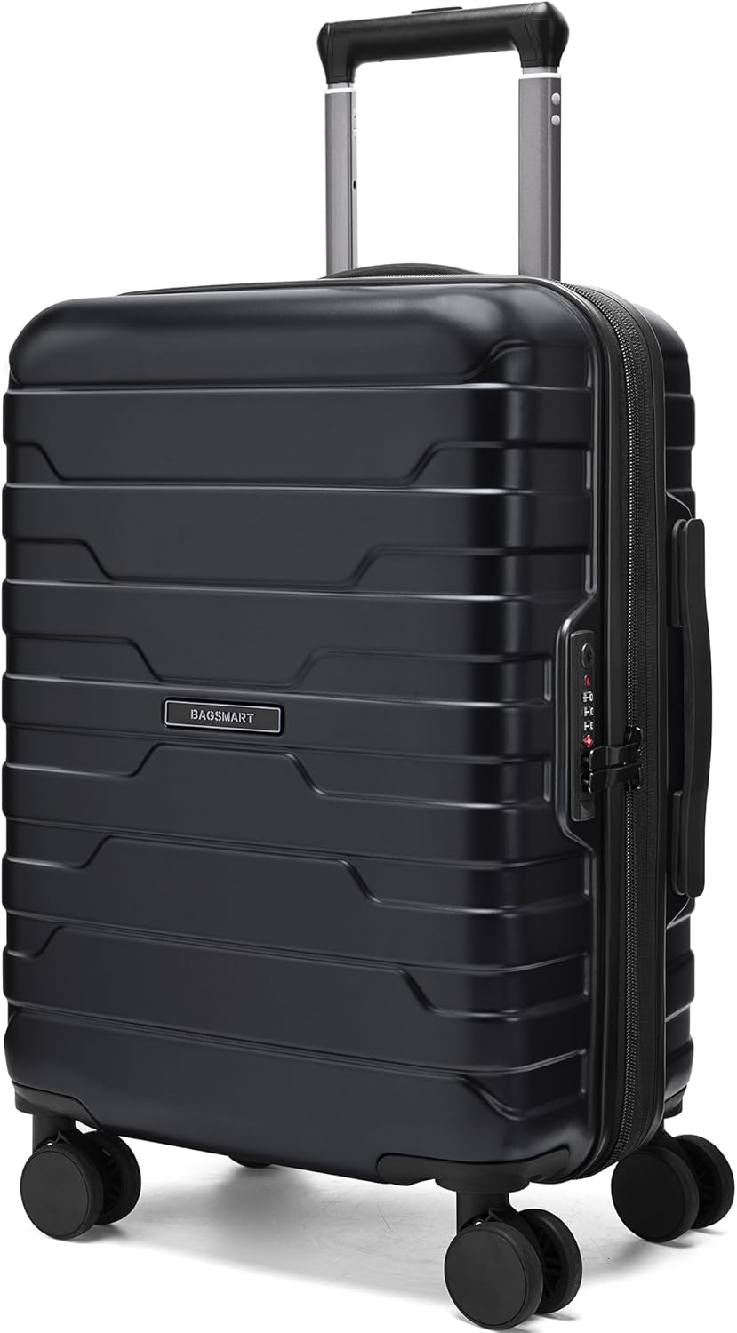 BAGSMART Carry On Luggage 22x14x9 Airline Approved with Spinner Wheels,Lightweight 20 Inch Luggage with TSA Lock,Expandable Hard Shell Carry On Suitcases for Men Women,Black