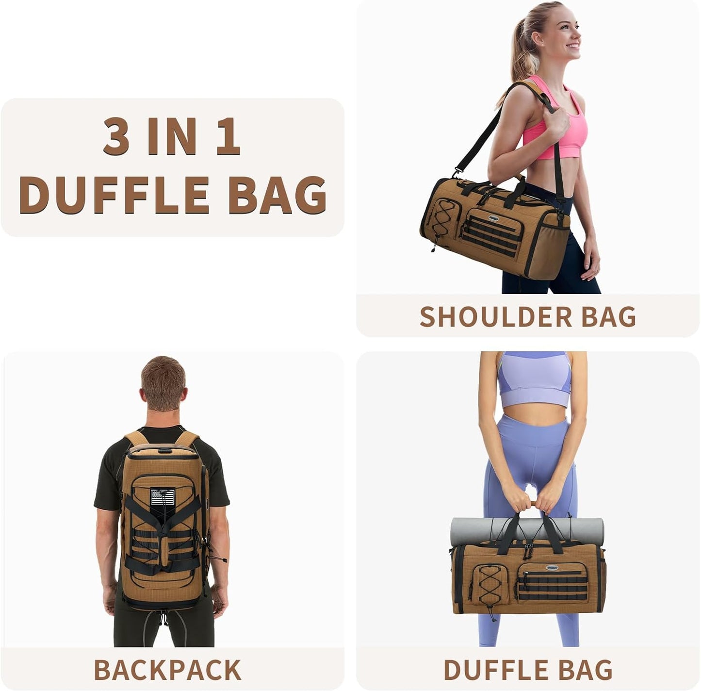 Bosstin Gym Bag for Men & Women,45L Travel Duffle Sports Duffel Bag Gym Weekender Overnight