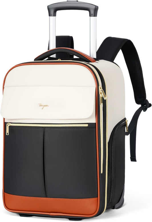 Rolling Backpack for Women, Large Travel Backpack with Wheels Carry on Flight Approved, 17 Inch Laptop Wheeled Roller Bag Suitcase Luggage for Work Bussiness Weekender (Beige,L Underseat Size)