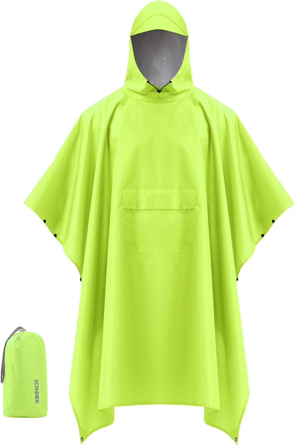 iCreek Hooded Rain Poncho Packable Unisex Raincoat Jacket with Pocket Waterproof Lightweight for Hiking, Camping, Outdoor