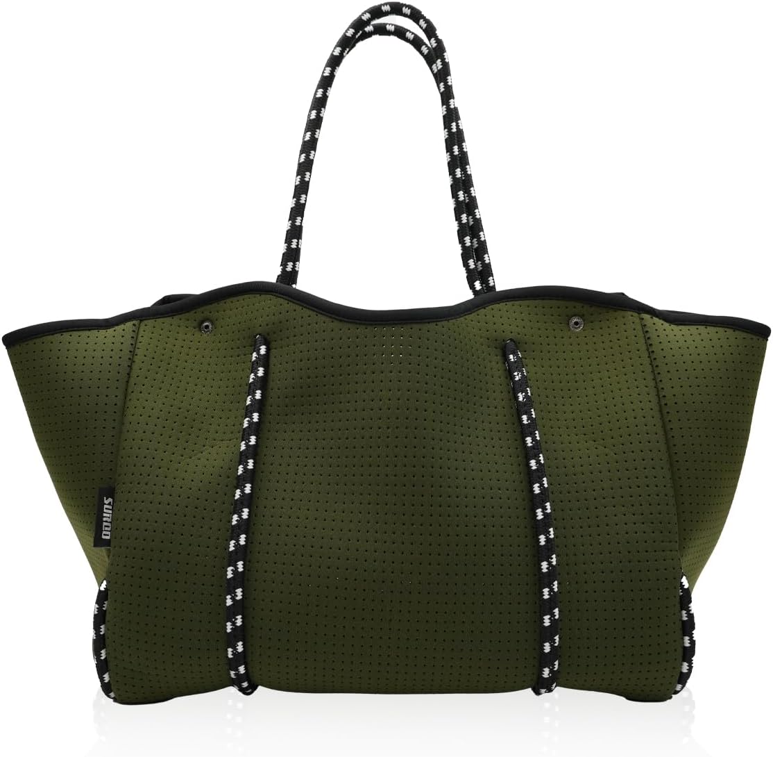 Neoprene Beach Bag for Women, Large Travel Tote Gym & Pool Bag, Detachable Pouch