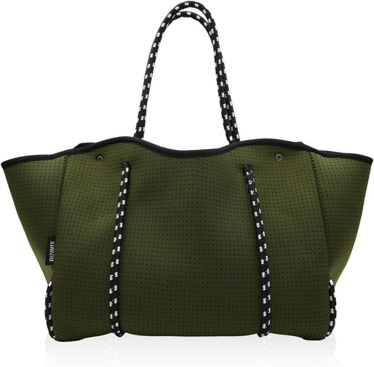 Neoprene Beach Bag for Women, Large Travel Tote Gym & Pool Bag, Detachable Pouch