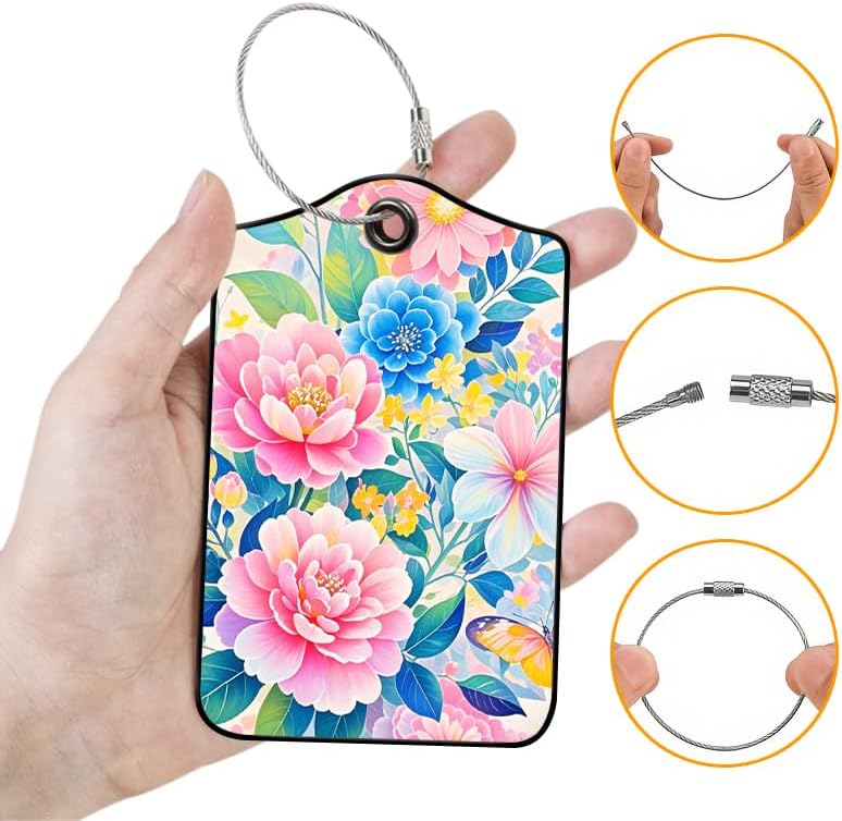 2 Pcs Luggage Tags for Suitcases PU Leather Cruise Ship Luggage Tags with Privacy Cover Label Address Card and Durable Metal Ring Suitable for Men Women Handbags Backpacks (Pink)
