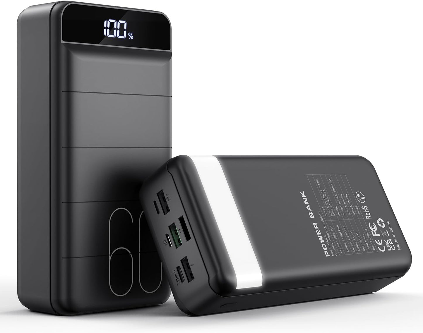 Portable Charger 60000mAh Power Bank - 22.5W Fast Charging Battery Pack USB C with 4 Outputs & 3 Inputs LED Display, Huge Capacity External Cell Phone Charger for iPhone, Samsung Galaxy, iPad etc