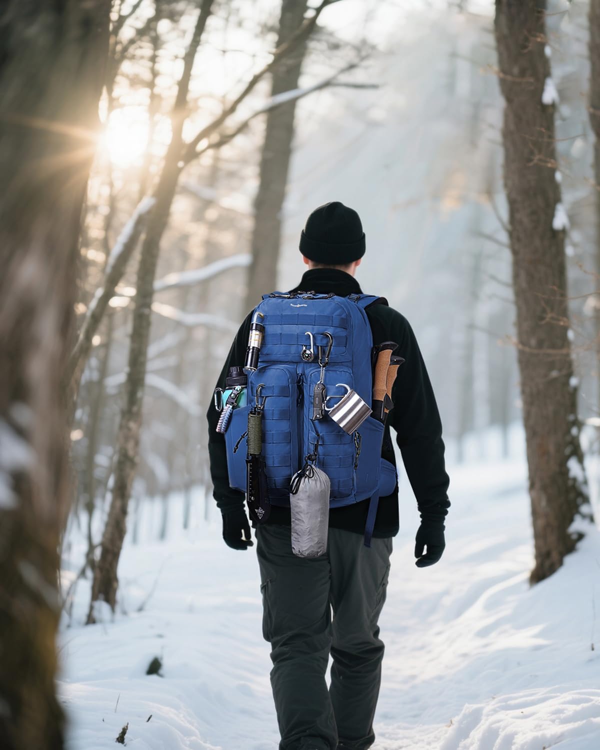 Blue Quartz 40L Military Tactical Backpack, Internal Frame Hiking Backpack with Molle System for Hiking Camping Backpacking Travelling Climbing Rucksack Daypack for Men Women