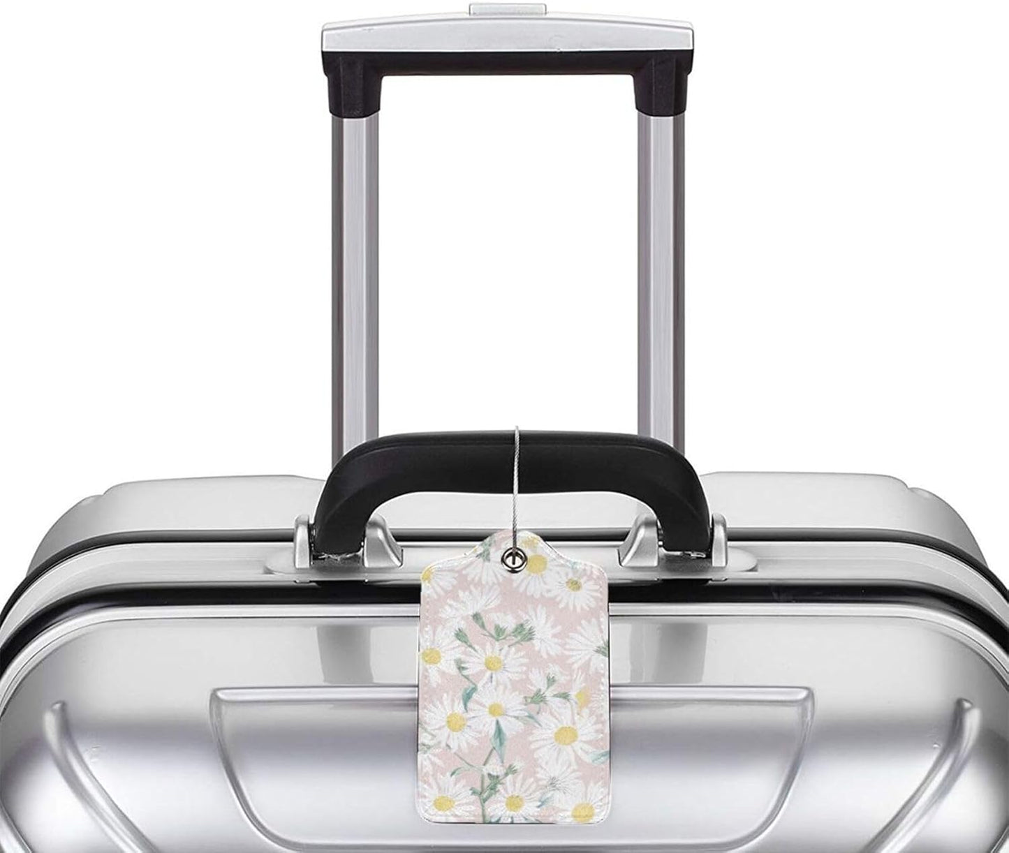 2 Pack Luggage Tags for Suitcase, Privacy Cover ID Label with Stainless Steel and Address Card for Travel Bag Backpack Cruise Ship Essentials Tag Women Girls - Daisy Flower Floral