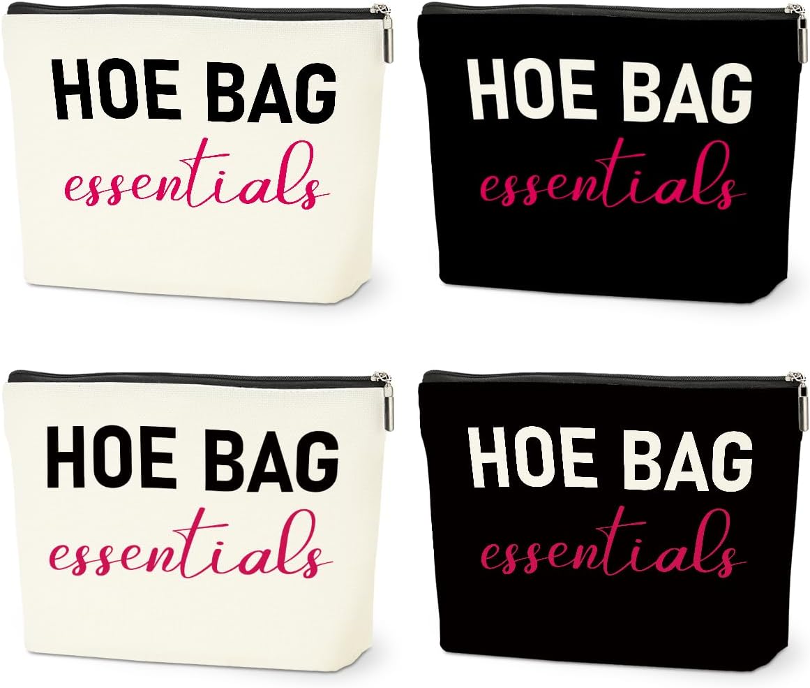 4 PCS Funny Gifts for Women Makeup Bag, Birthday Fun Hostess Gift for Women Girls Friends Cosmetic Bags Gag Gifts Girls Weekend Overnight Makeup Funny Travel Pouch, Black White