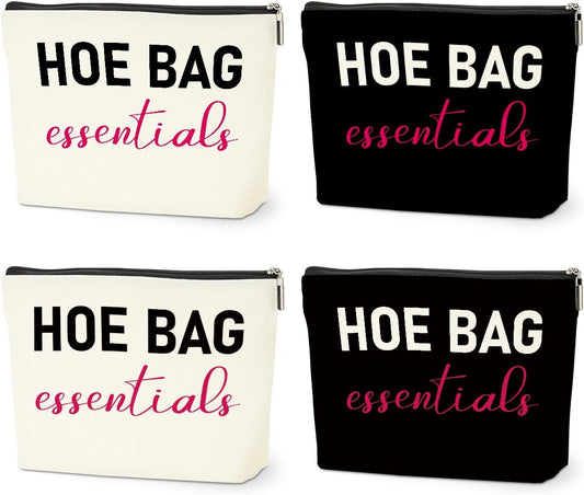 4 PCS Funny Gifts for Women Makeup Bag, Birthday Fun Hostess Gift for Women Girls Friends Cosmetic Bags Gag Gifts Girls Weekend Overnight Makeup Funny Travel Pouch, Black White