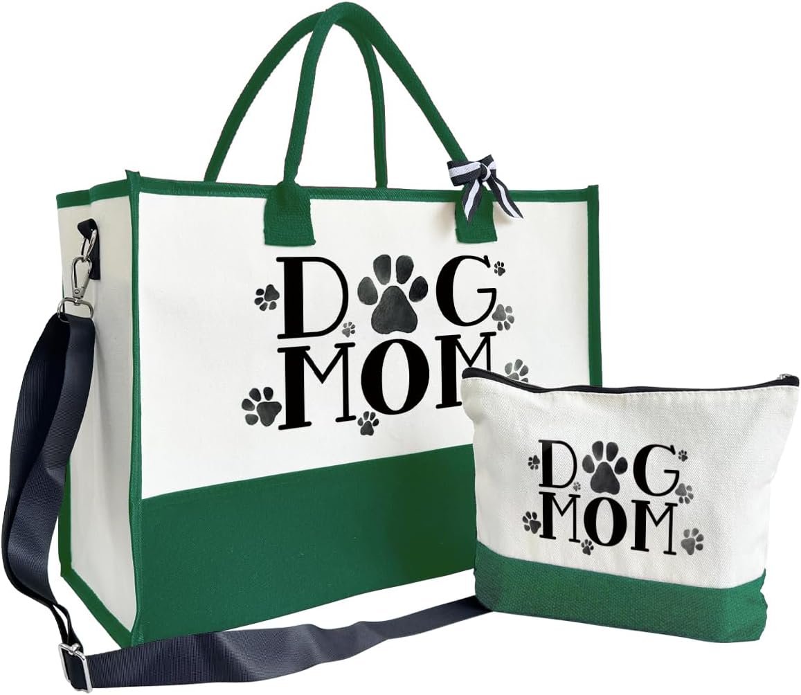 Dog Mom Tote Bag, Canvas Tote Bag for Women, Shoulder Beach Bag, Reusable Travel Beach Tote, Gifts for Dog Lovers and Pet Owners, Durable Everyday Handbag and Shopping Bag B1