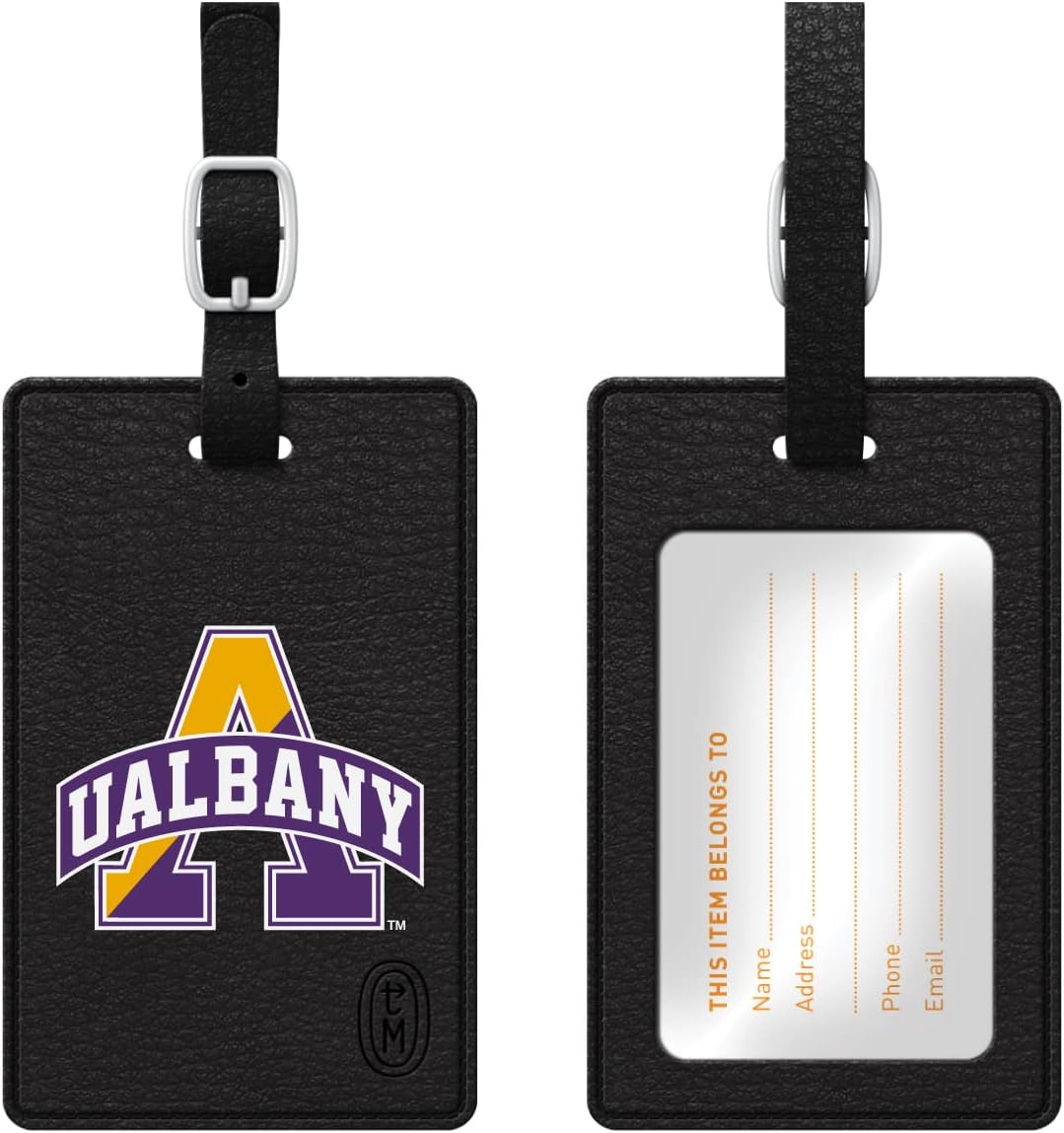 OTM Essentials University at Albany Faux Leather Luggage Tag, Durable Travel Accessories with