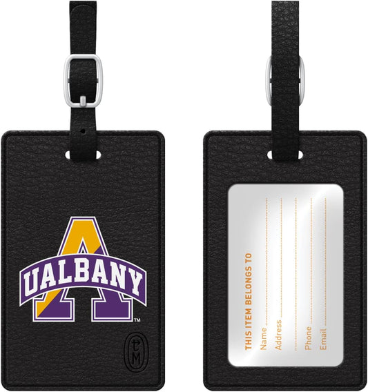 OTM Essentials University at Albany Faux Leather Luggage Tag, Durable Travel Accessories with Adjustable Strap and ID Card, Classic (Option 2)