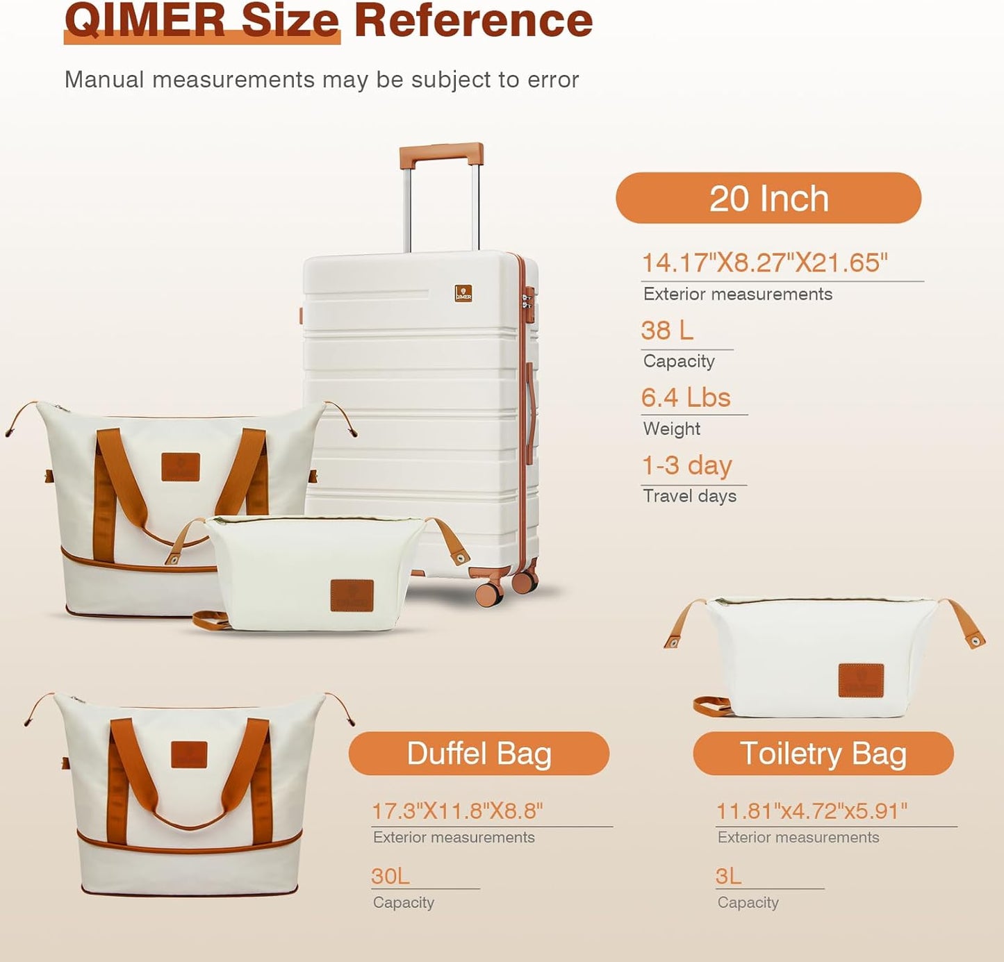 Carry on Luggage Set, 20 Inch Suitcase with 100% PC hardshell, Lightweight TSA Locks Quiet Spinner Wheels Durable Zipper, Travel Luggage for Men and Women, Y01 Beige(20"/DB/TB) Slightly Small