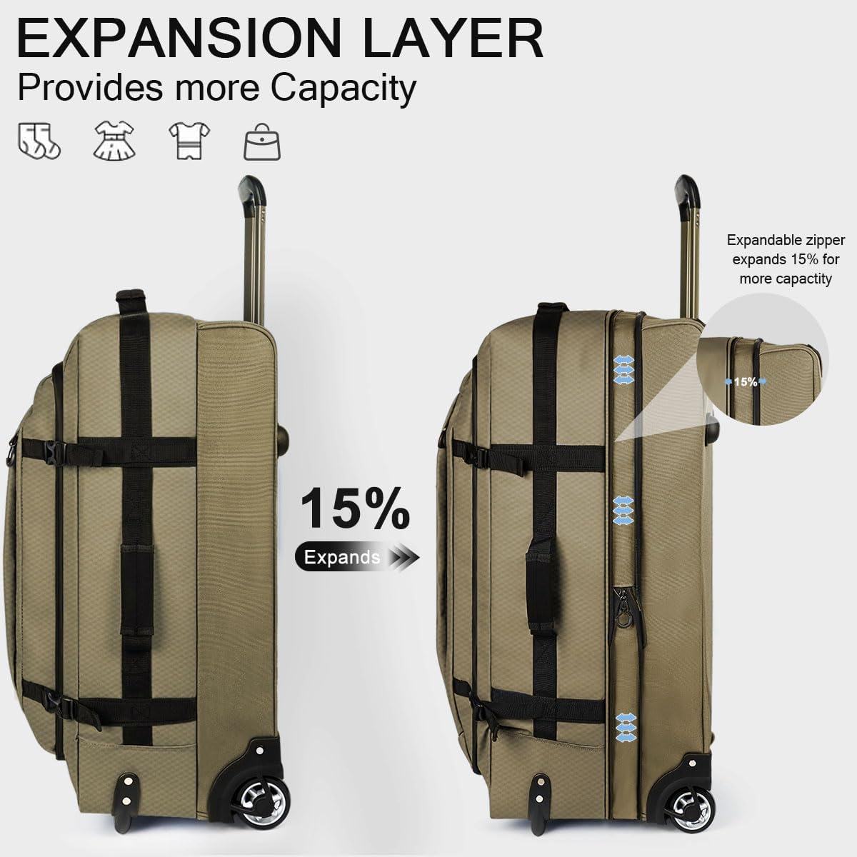 30'' Expandable Rolling Duffle Bag with Wheels,Expandable For Up to 15% More Space,Rolling Duffle