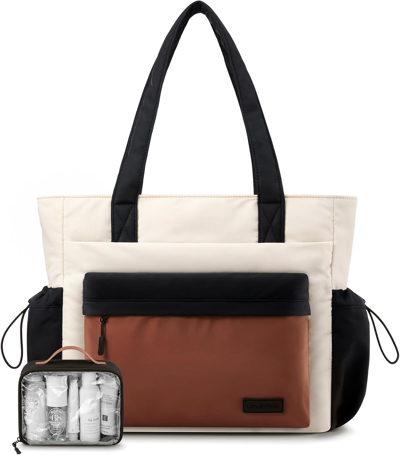 LOVEVOOK Tote Bag for Women, Puffer Work Tote with Zipper, Compartments, Travel Handbag for Nurse, Teacher, Daily Use, Gym