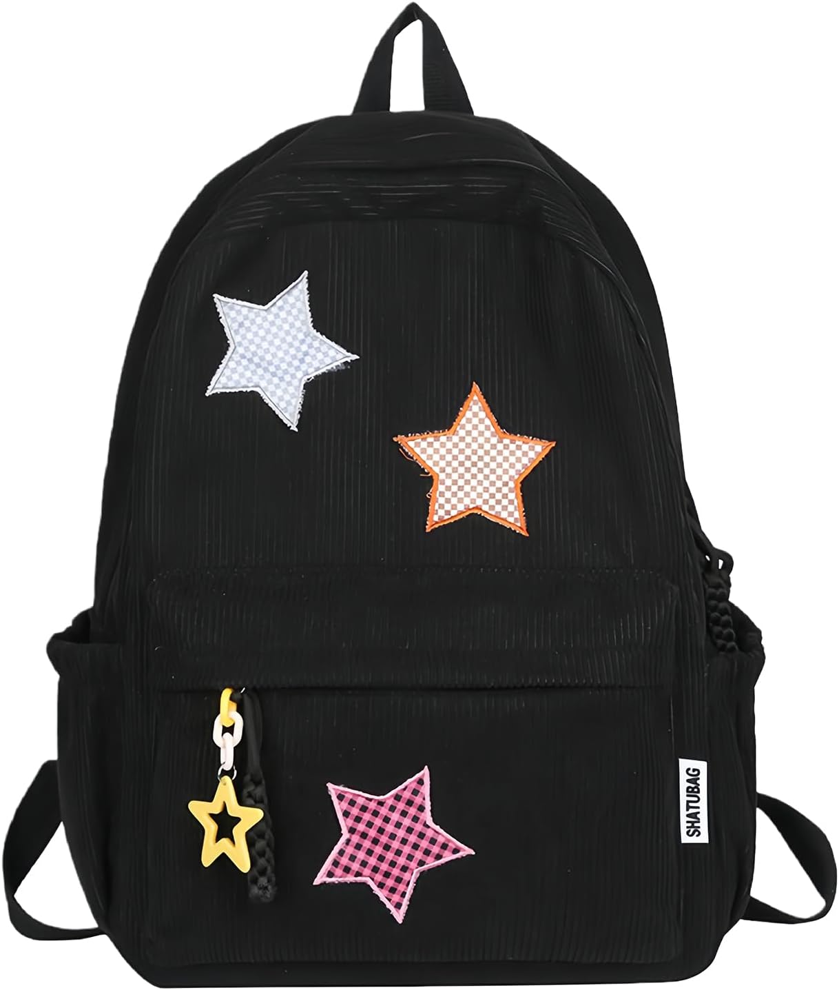 Corduroy Backpack with Star Pattern, Trendy and Versatile, Fits 14'' Laptop Large Capacity Daily Commute (Black)