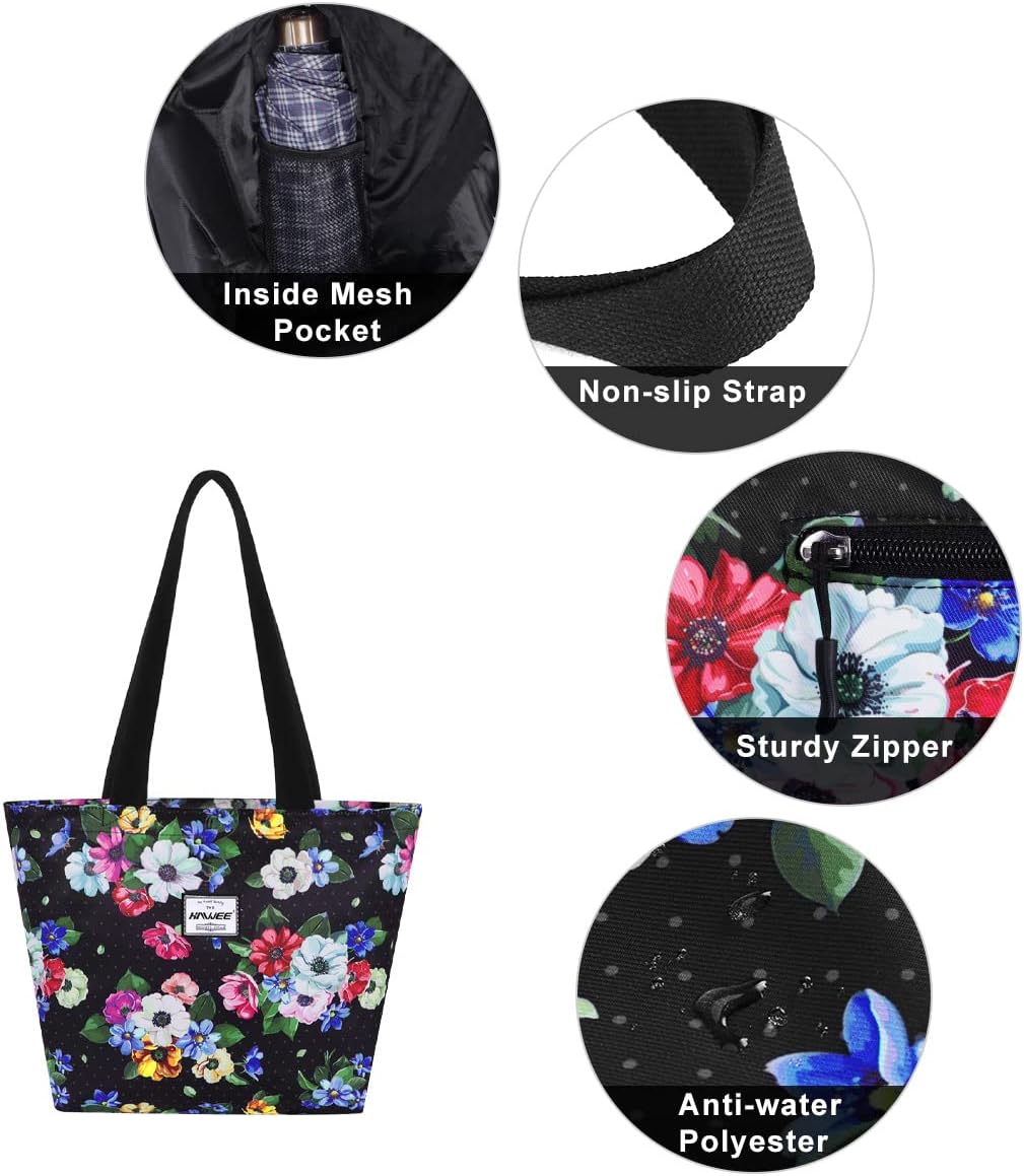 Tote Bag with Zipper for Women Inside Mesh Pocket Heavy Duty Casual Anti-water Cloth Travel Shoulder Handbag