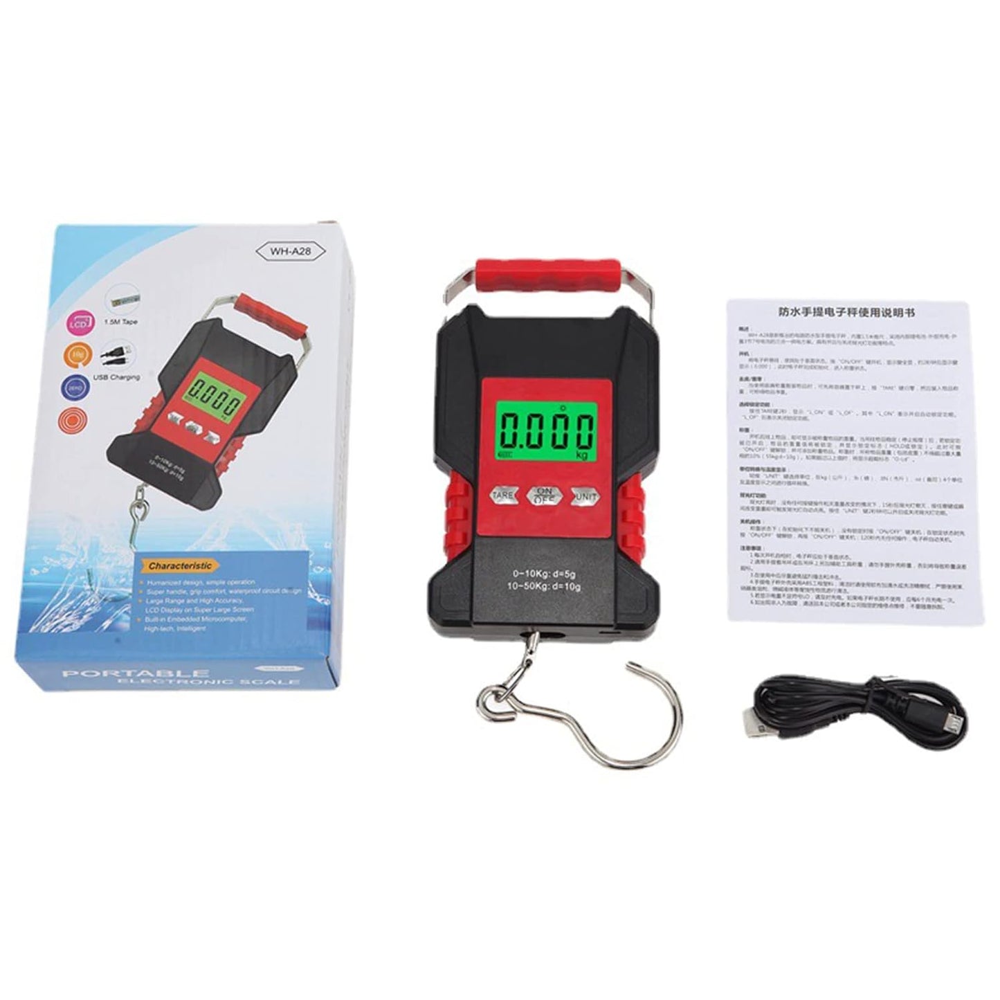 Digital Hanging Luggage Scale With Comfortable Handle And Large Hook 110lb/50kg Backlit Portable Scale For Travel Digital Fishing Scale Waterproof